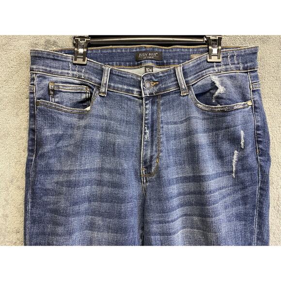 Judy Blue Red Buffalo Plaid Patch Distressed Skinny Jeans Women’s Size 16W - Picture 2 of 14